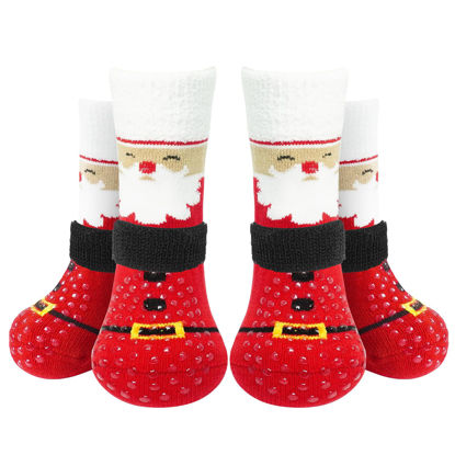 Picture of EXPAWLORER Christmas Anti-Slip Soft Dog Socks for Hardwood Floor,Warm Dog Shoes,Paw Protectors for Cold Pavement,Prevent Licking,Traction Control for Small Medium Large Senior Dogs