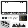 Picture of BGGTMO Mountains License Plate Frame- Black Aluminum Car Tag Cover Holder with Stainless Steel Screws Caps, Snow Mountain Tree Decal Sticker, 1 Pack 2 Hole