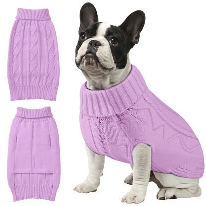 Picture of Dog Sweaters for Small Large Dogs Girl, Soft Warm Pup Dogs Shirt, Turtleneck Dog Sweaters for Medium Large Dogs, Double Knitting Collar for Outdoor Playing, Warm Dog Clothes (M,Purple)