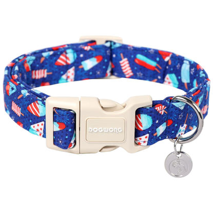 Picture of DOGWONG Cotton Dog Collar, Rainbow Dog Collar Durable Soft Natural Fabric Pet Dog Collar Cute LGBTQ Puppy Necklace for Small Medium Large Dog