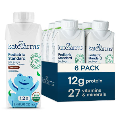 Picture of KATE FARMS Organic Pediatric 1.2 High Calorie Nutrition Shake, Chocolate, 12g Protein, 27 Vitamins and Minerals, Meal Replacement, 8.45 oz (6 pack)