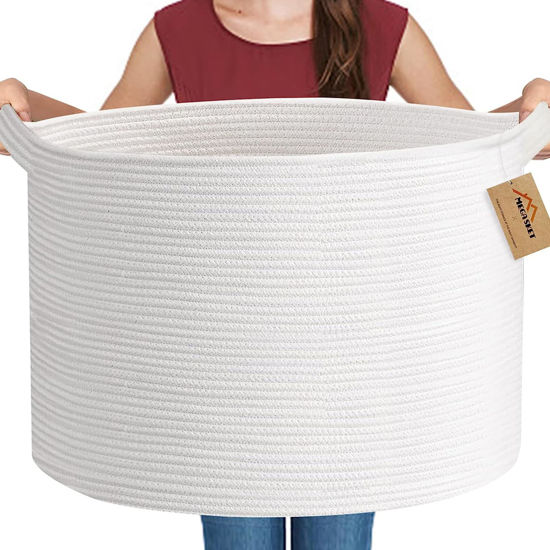 Picture of MEGASKET White Rope Storage Baskets, 22" X 22" X 14" Extra Large Blanket Basket Living Room, Soft Cotton Rope Basket, Toy Basket, XXXL Baskets for Organizing, Wicker Woven Baby Laundry Basket Hamper