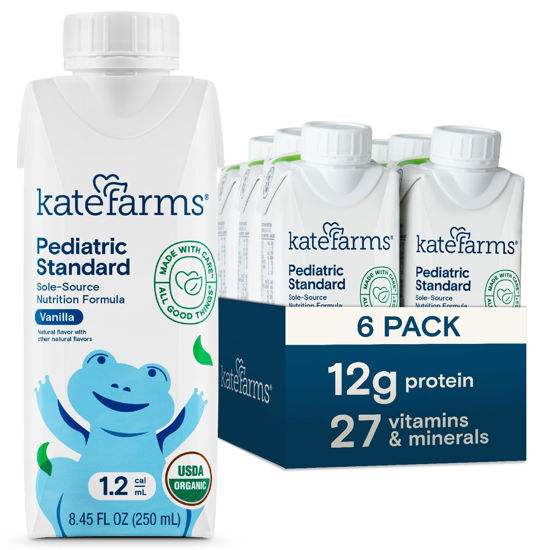 Picture of KATE FARMS Organic Pediatric 1.2 High Calorie Nutrition Shake, Vanilla, 12g Protein, 27 Vitamins and Minerals, Meal Replacement, 8.45 oz (6 pack)