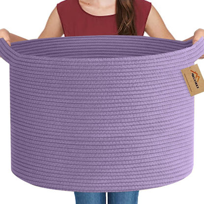 Picture of MEGASKET Purple Rope Storage Basket, 22" X 14" Large Woven Baskets, Jumbo Floor Basket for Throw Blankets Pillows, Baby Laundry Basket, Dirty Clothes Basket, Big Storage Bin for Blankets, Toys, Towels