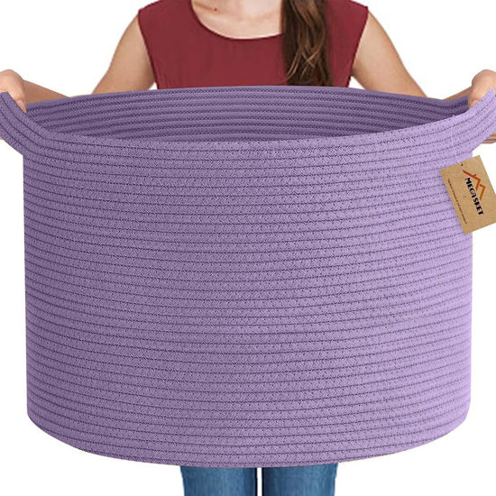 Picture of MEGASKET Purple Rope Storage Basket, 22" X 14" Large Woven Baskets, Jumbo Floor Basket for Throw Blankets Pillows, Baby Laundry Basket, Dirty Clothes Basket, Big Storage Bin for Blankets, Toys, Towels