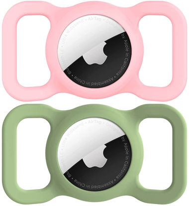 Picture of Air Tags-2 Pack Airtag Dog Collar Holder SWINCHO Air Tag Holder for Apple Airtag Strong Silicone Fits 1-3cm Width Collar (Pink&Avocado)