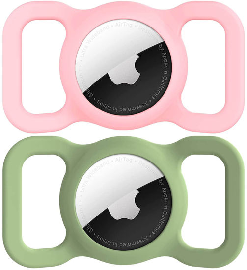 Picture of Air Tags-2 Pack Airtag Dog Collar Holder SWINCHO Air Tag Holder for Apple Airtag Strong Silicone Fits 1-3cm Width Collar (Pink&Avocado)