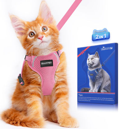 Picture of Halypet Cat Harness and Leash Set [ MAX Safety Third Generation ] Escape Proof Soft Adjustable Cat Leash Breathable Comfortable Vest Easy to Wear Kitten Harness for Outdoor Walking