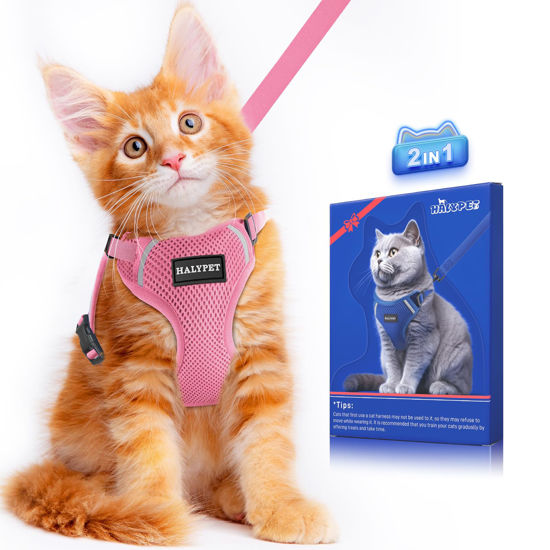 Picture of Halypet Cat Harness and Leash Set [ MAX Safety Third Generation ] Escape Proof Soft Adjustable Cat Leash Breathable Comfortable Vest Easy to Wear Kitten Harness for Outdoor Walking