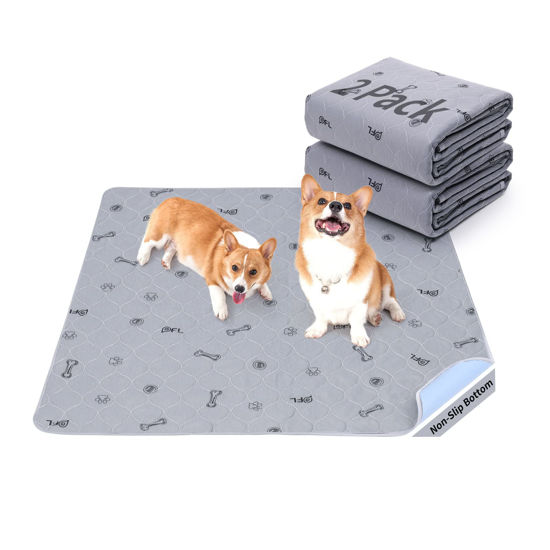 Picture of Washable Pee Pads for Dogs, 2 Pack Reusable Puppy Pads, Absorbent Whelping Pads with Bone Print, Non-Slip Waterproof Pet Training Pads for Couch, Crate, Potty Training 24x36