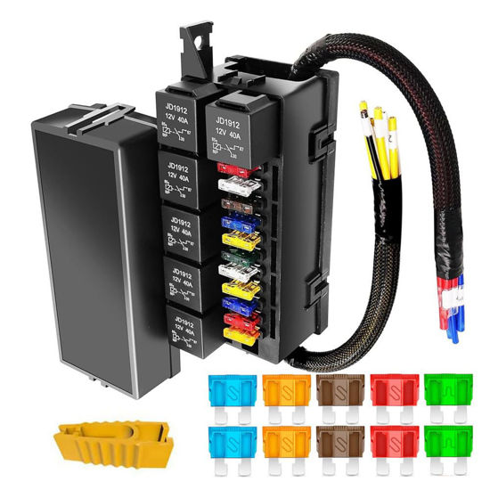 Picture of Gebildet 12V Fuse Relay Box with 6 Relays and 11 Way ATC/ATO Blade Fuses, Pre-Wired Fuse and Relay Box 12 Vlot Relay Fuse Box Block for Automotive Marine Boat