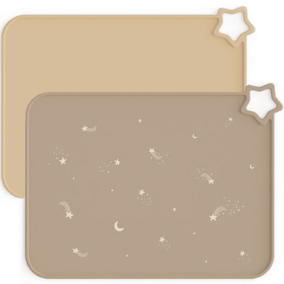 Picture of Moonkie Silicone Placemats for Baby & Kid, Stain Resistant Non-Slip Toddler Food Mats Eating Table Mat with 2 Packs(Warm Taupe/Apricot)