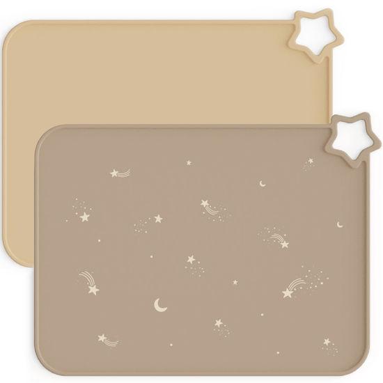 Picture of Moonkie Silicone Placemats for Baby & Kid, Stain Resistant Non-Slip Toddler Food Mats Eating Table Mat with 2 Packs(Warm Taupe/Apricot)