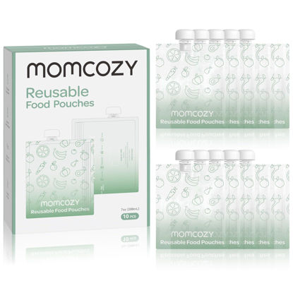 Picture of Momcozy Reusable Baby Food Pouches for Toddlers,BPA Free Plastic,Food Safe,Freezer Safe,Refillable for Applesauce Yogurt & Puree Squeeze Pouch,10 Packs,7oz