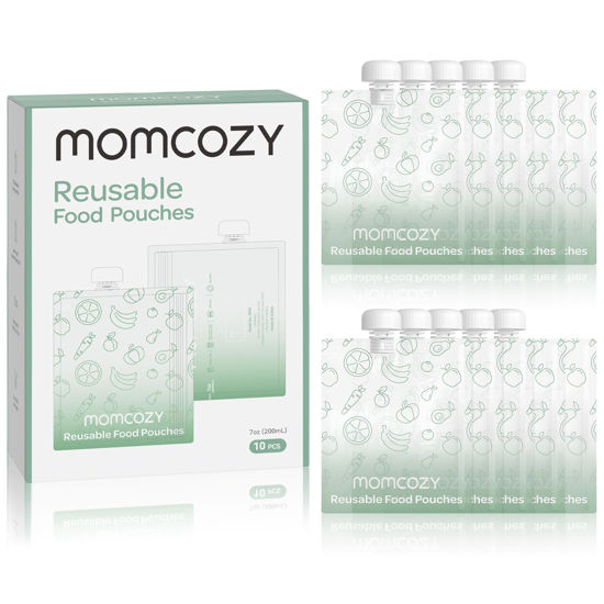 Picture of Momcozy Reusable Baby Food Pouches for Toddlers,BPA Free Plastic,Food Safe,Freezer Safe,Refillable for Applesauce Yogurt & Puree Squeeze Pouch,10 Packs,7oz
