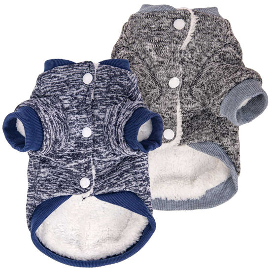 Picture of Dog Sweater, Dog Sweaters for Small Dogs, 2, 3 Pack Warm Soft Pet Clothes for Puppy, Medium Large Cat, Dogs Girl or Boy, Dog Shirt Vest Coat for Winter Christmas (Small, Coat Grey+Navy)