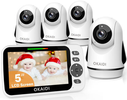 Picture of OKAIDI Video Baby Monitor with 4 Cameras, 5" Display Baby Monitor No WiFi, 30H Battery and 1000ft Range, Remote Pan-Tilt-Zoom Baby Camera, 2-Way Talk, 8 Lullabies, Baby Monitor for Baby Pet Elderly