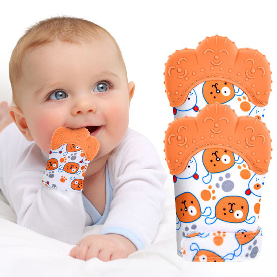 Picture of Vicloon 2Pack Silicone Teething Mitt, Soothing Infant Teething Mitten Pain Relief, Prevent Scratches Glove, Safe Silicone Teething Toys for 0-12 Months