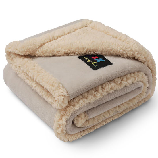 Picture of Waterproof Pet Blanket, Liquid Pee Proof Dog Blanket for Sofa Bed Couch, Reversible Sherpa Fleece Furniture Protector Cover for Small Medium Large Dogs Cats, Grey White Small（40" x 28"）