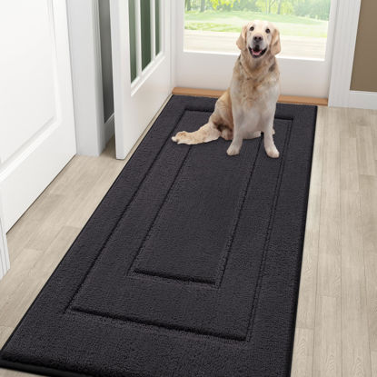 Picture of Smiry Dog Door Mat for Muddy Paws Indoor Entrance, Absorbs Moisture and Dirt Low-Profile Doormat, Washable Mat Front Door mat for Floor Home Entryway (48x30 Inches, Dark Grey)