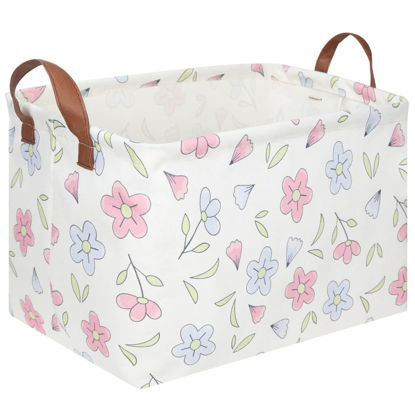 Picture of FXOLCSHE Rectangular Flower Basket,kids laundry Hamper,Baby Girls Nursery Hamper,Waterproof foldable Kid's storage basket,Clothes Organizer Basket,Girls Room Decor(Blue flowers)