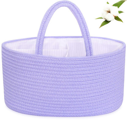Picture of ABenkle Baby Diaper Caddy, Nursery Storage Bin and Car Organizer for Diapers Wipes, Cotton Rope Basket Changing Table Caddy
