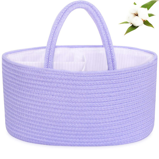 Picture of ABenkle Baby Diaper Caddy, Nursery Storage Bin and Car Organizer for Diapers Wipes, Cotton Rope Basket Changing Table Caddy