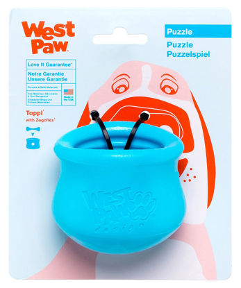 Picture of WEST PAW Zogoflex Toppl Interactive Treat Dispensing Dog Puzzle Play Toy, 100% Guaranteed Tough, It Floats!, Made in USA, Small, Aqua