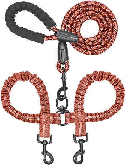 Picture of iYoShop Dual Dog Leash, Double Dog Leash, 360 Swivel No Tangle Walking Leash, Shock Absorbing Bungee for Two Dogs, Brown, Large (25-150 lbs)