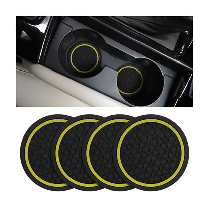 Picture of Mandark 4PCS Car Cup Holder Coasters, 2.75 Inch Non-Slip Insert Water Bottle Holder Pads, Dustproof Automotive Interior Accessories Mat, Universal for Vehicles, Trucks, RVs and More (Black/Yellow)