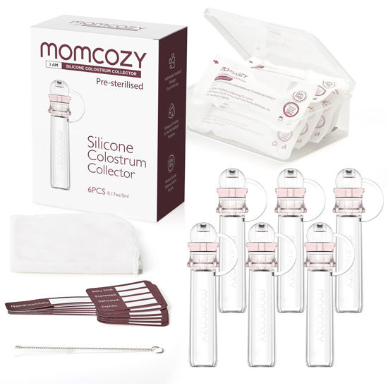 Picture of Momcozy Colostrum Collector Reusable Breast Milk Collector with Storage Case and Cotton Wipe, Portable Colostrum Container BPA Free, Multi-Use Collector 5ml-6pcs