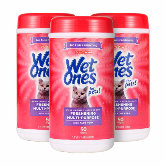 Picture of Wet Ones for Pets Freshening Multipurpose Wipes for Cats with Aloe Vera, 50 Count- 3 Pack | Easy to Use Cat Cleaning Wipes, Freshening Cat Grooming Wipes for Pet Grooming in Fresh Scent (FF12853PCS3)