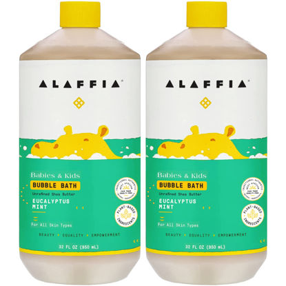 Picture of Alaffia Babies and Kids Bubble Bath, Gentle Baby Essentials for Delicate Skin, Cleansing & Calming Bubbles, Plant Based Formula, Vegan, Eucalyptus Mint (2 Pack - 32 Fl Oz Ea)