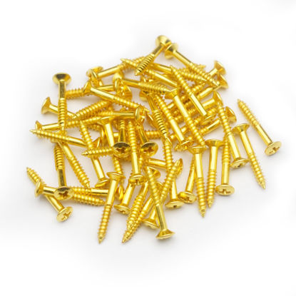 Picture of SAPHUE Electric Guitar Bass Humbucker Pickup Ring Mounting Screws,50pcs Pickup Frame Surround Screws Compatible Whith Gibson LES Paul/SG/ES Guitar(2.5 * 18mm,Gold)