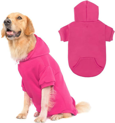 Picture of KOOLTAIL Basic Dog Hoodie - Soft & Warm Dog Hoodie Sweater with Leash Hole and Pocket, Dog Winter Coat, Cold Weather Clothes Sweatshirt for Small Medium Large Dogs Puppy Cat Boys Girls Deep Pink XL