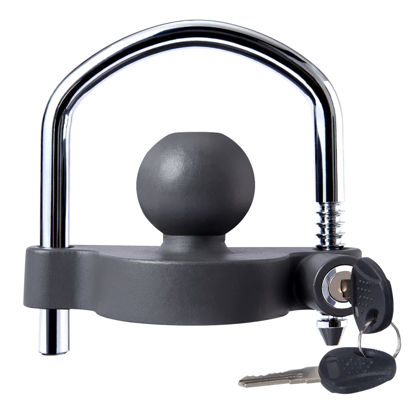 Picture of METOWARE Trailer Coupler Lock Universal Adjustable Heavy-Duty Steel Trailer Hitch Lock, Anti Theft Trailer Ball Lock Towing Lock for Towing Caravan Trailer Security Fits 1-7/8",2”, 2-5/16" Coupler