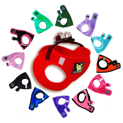 Picture of EcoBark Step in Dog Harness - Eco-Friendly Teacup Dog Harnesses for XXS, XS, and Small Dogs - Reflective and Adjustable Mini Body Halter Vest -Tiny Soft Mesh Toy Breed Harness (Red, XXXS)