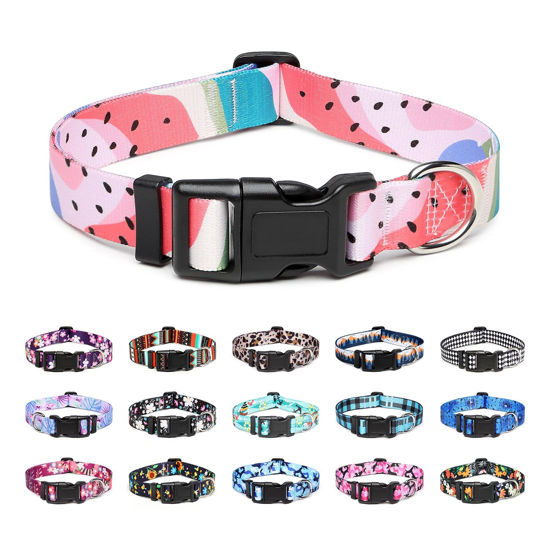 Picture of Mercano Adjustable Dog Collar - Special Design Patterns, Soft Nylon Comfortable Durable Pet Collar for Small Medium Large Dogs (S, Watermelon)