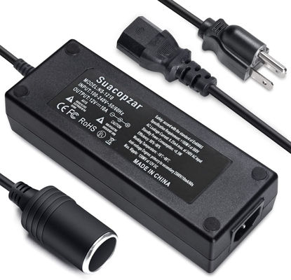Picture of Suacopzar 10ft AC Converter to 12 Volt 10A Car Power Adapter, Type B 3 Pin Cigarette Lighter Socket Power Supply, AC 110V-220V to DC 120W Switching Converter for Air Compressor Car Refrigerator Vacuum