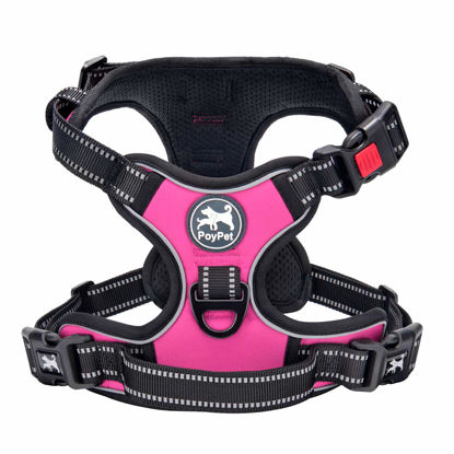 Picture of PoyPet No Pull Dog Harness, No Choke Front Clip Dog Reflective Harness, Adjustable Soft Padded Pet Vest with Easy Control Handle for Small to Large Dogs(Pink,M)