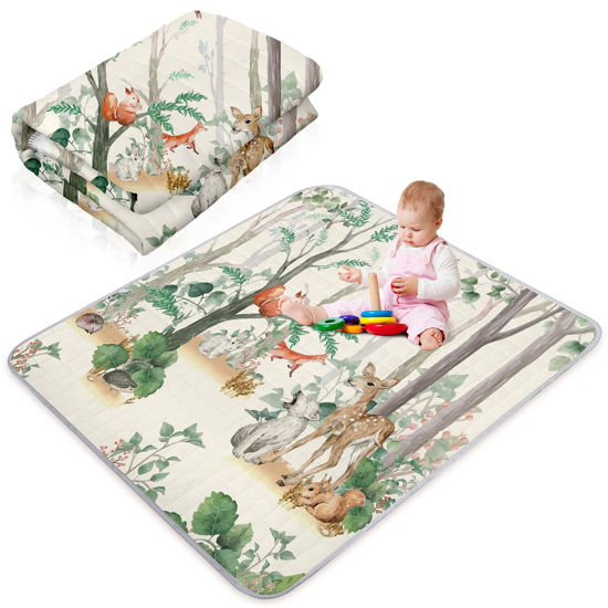 Picture of Boho Portable Baby Play Mat, 43 x 43 Inch Washable Foldable Crawling Mat, Non Slip Playmat for Babies, Kids Play Mats Pad for Floor Playpen Toddler Infants Tummy Time Activity (Jungle Animal)