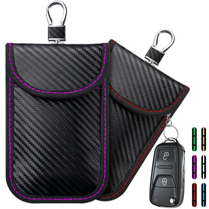 Picture of 2024 Faraday Bag Key Protector, 2 Pack Signal Blocking RFID Key Fob Protector Pouch, Anti-Theft Car Security Cage (Red+Pink, Small)