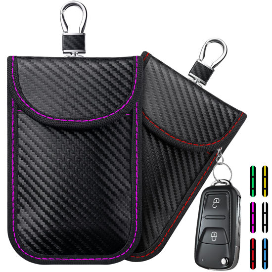 Picture of 2024 Faraday Bag Key Protector, 2 Pack Signal Blocking RFID Key Fob Protector Pouch, Anti-Theft Car Security Cage (Red+Pink, Small)
