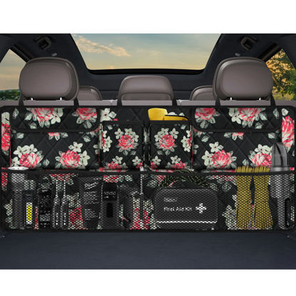 Picture of Car Trunk Organizer,Large Capacity Backseat Trunk Organizer(42"*18"),Collapsible Car Storage Bag with 8 Pocekt,Car Organizer for SUV/MPV/Truck - Floral