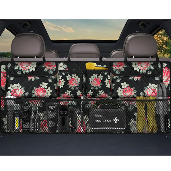 Picture of Car Trunk Organizer,Large Capacity Backseat Trunk Organizer(42"*18"),Collapsible Car Storage Bag with 8 Pocekt,Car Organizer for SUV/MPV/Truck - Floral
