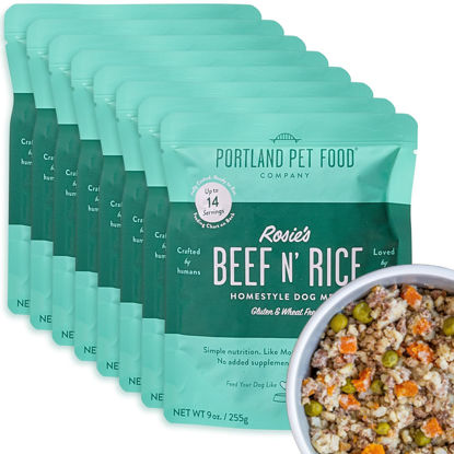 Picture of Portland Pet Food Company Rosie’s Beef N' Rice Wet Dog Food Pouches - Human-Grade, Gluten-Free Dog Food Toppers and Meals for Small, Medium and Large Breeds - Fresh Dog Food Made in the USA - 8-Pk