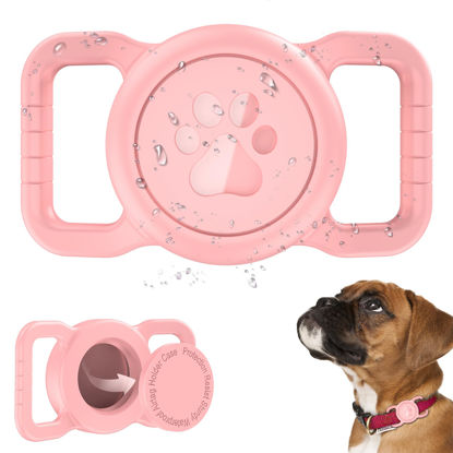 Picture of SANKALA Airtag Dog Collar Holder, [1 Pack] Waterproof Airtag Collar Holder for Dog, Silicone Full Body Covered Anti-Lost Protective Apple Airtag Case for Pet Collar - Fits All Width Collars,Pink