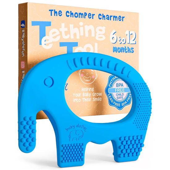 Picture of Teethers for Babies 6-12 Months - Baby Elefun 5x Pain Relief Toddler Teether. No More Ouch for Mom Anti Bite Trainer. Nurtures Grasping, Passing, Hand Eye Coordination. Silicone Baby Teething Toy Ring