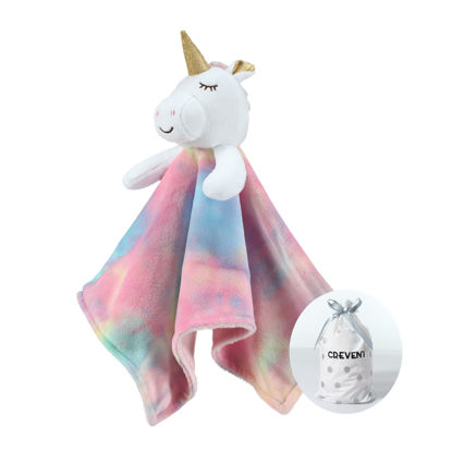 Picture of CREVENT Cozy Plush Baby Security Blanket Loveys for Baby Girls, Minky Dot Front + Backing with Animal Face (Unicorn)