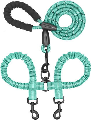 Picture of iYoShop Dual Dog Leash, Double Dog Leash, 360 Swivel No Tangle Walking Leash, Shock Absorbing Bungee for Two Dogs, Teal, Large (25-150 lbs)